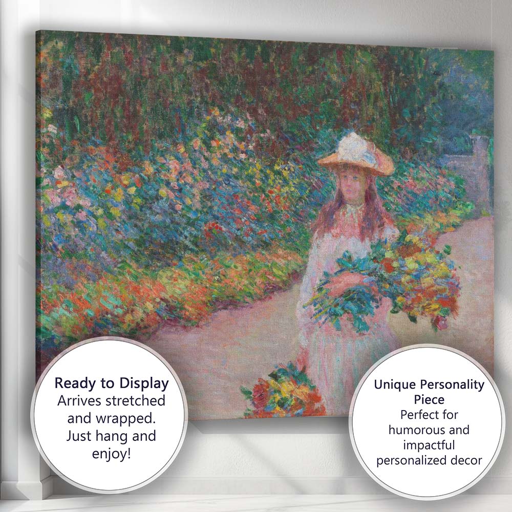 Impressionist Garden Girl With Flower Bouquet Colourful Floral Landscape Canvas Wall Art Print Decor Picture Ready to Hang