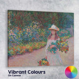 Impressionist Garden Girl With Flower Bouquet Colourful Floral Landscape Canvas Wall Art Print Decor Picture Ready to Hang