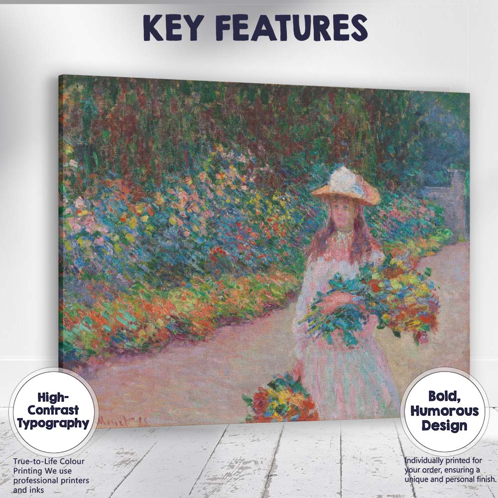 Impressionist Garden Girl With Flower Bouquet Colourful Floral Landscape Canvas Wall Art Print Decor Picture Ready to Hang