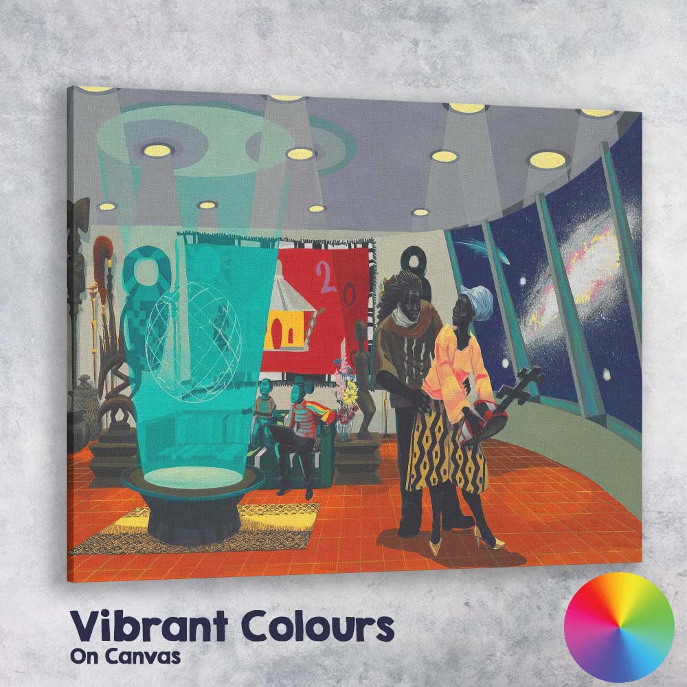Afrofuturist Family Interior Space Observatory Contemporary Figurative Canvas Wall Art Print Decor Picture Ready to Hang