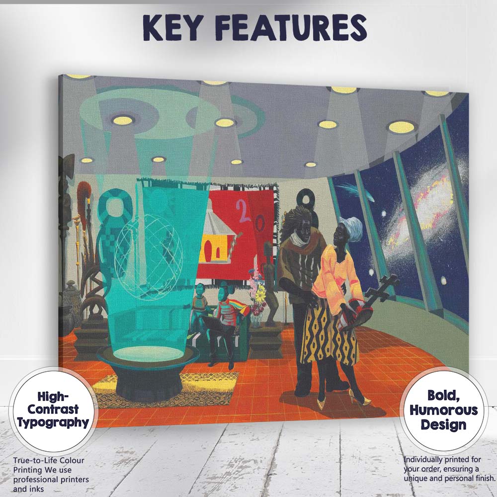 Afrofuturist Family Interior Space Observatory Contemporary Figurative Canvas Wall Art Print Decor Picture Ready to Hang