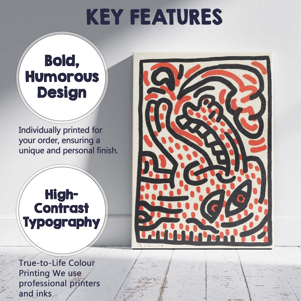 Keith Haring Inspired Red Black Abstract Dog Face Pop Art Canvas Wall Art Print Decor Picture Ready to Hang