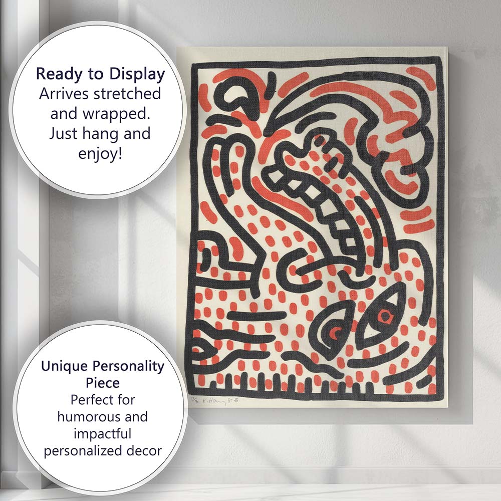 Keith Haring Inspired Red Black Abstract Dog Face Pop Art Canvas Wall Art Print Decor Picture Ready to Hang