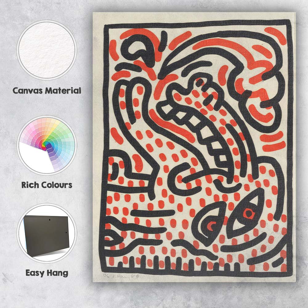 Keith Haring Inspired Red Black Abstract Dog Face Pop Art Canvas Wall Art Print Decor Picture Ready to Hang