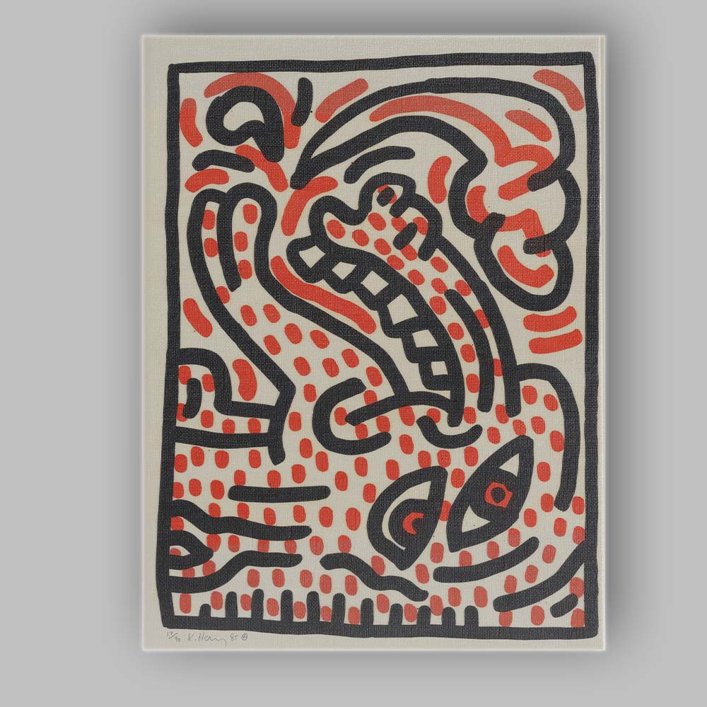 Keith Haring Inspired Red Black Abstract Dog Face Pop Art Canvas Wall Art Print Decor Picture Ready to Hang