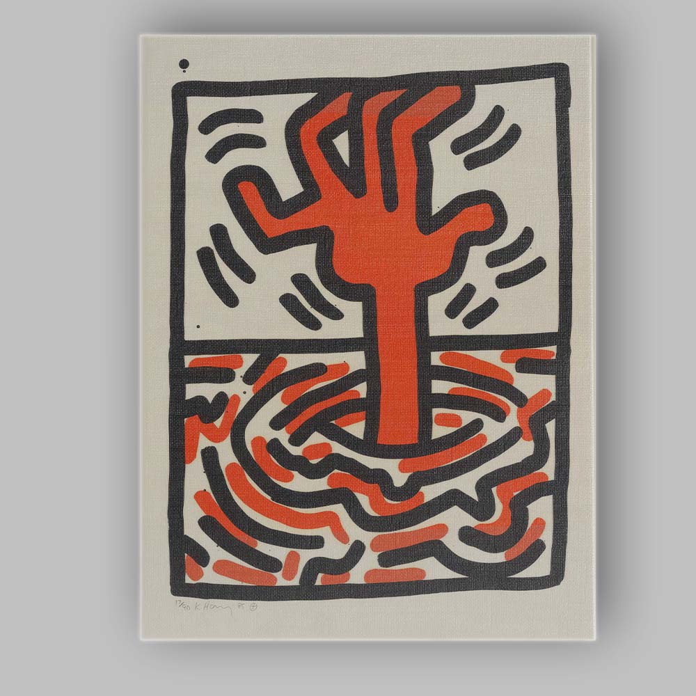 Keith Haring Inspired Red Hand Over Water Abstract Pop Art Canvas Wall Art Print Decor Picture Ready to Hang