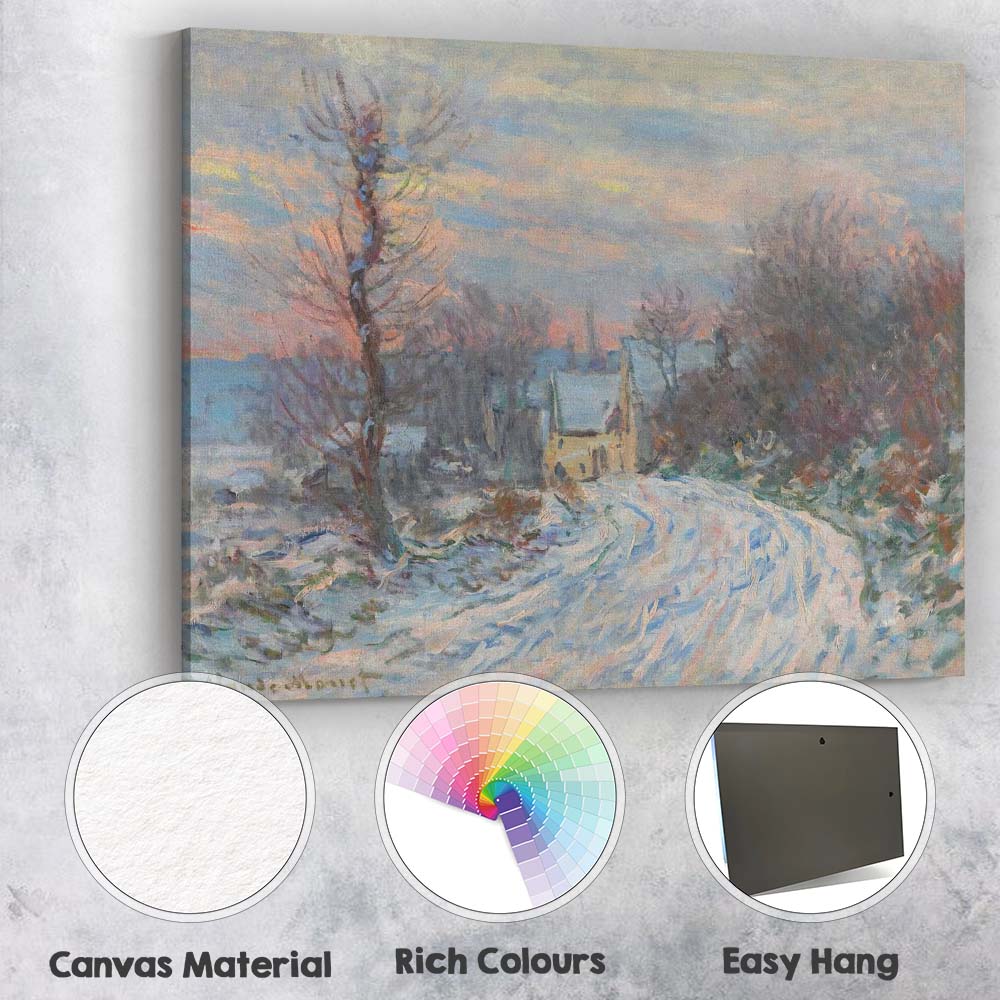 Impressionist Snow Covered Country Lane Winter Village Landscape Canvas Wall Art Print Decor Picture Ready to Hang
