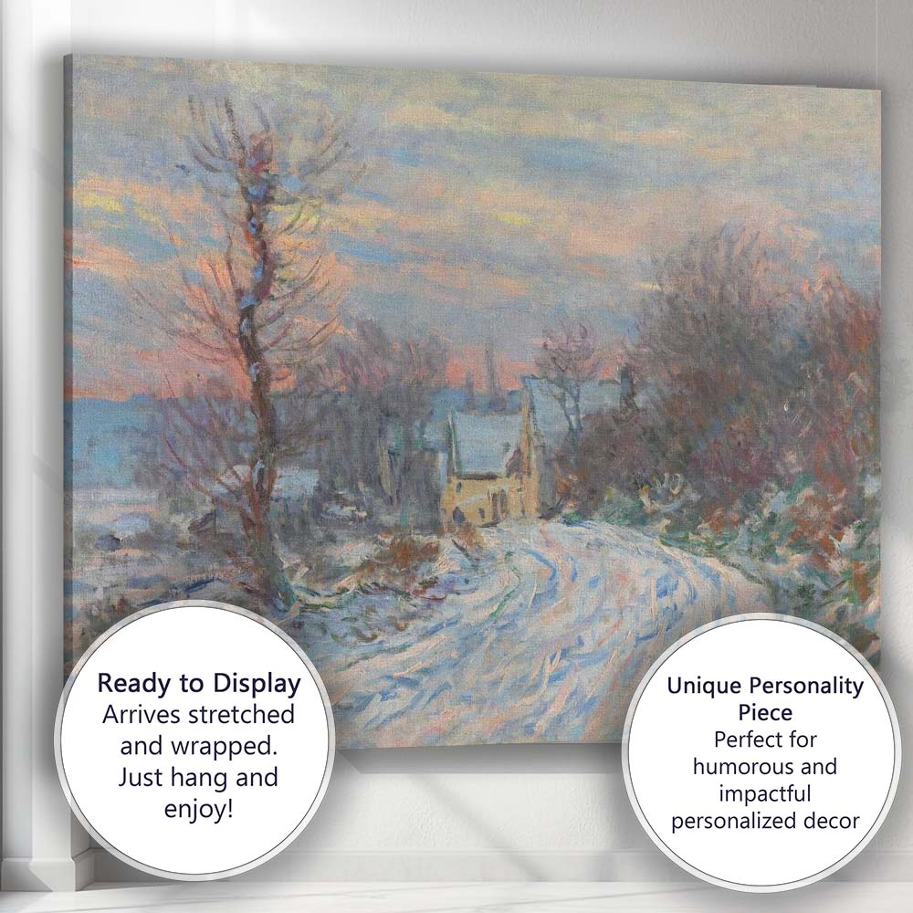 Impressionist Snow Covered Country Lane Winter Village Landscape Canvas Wall Art Print Decor Picture Ready to Hang