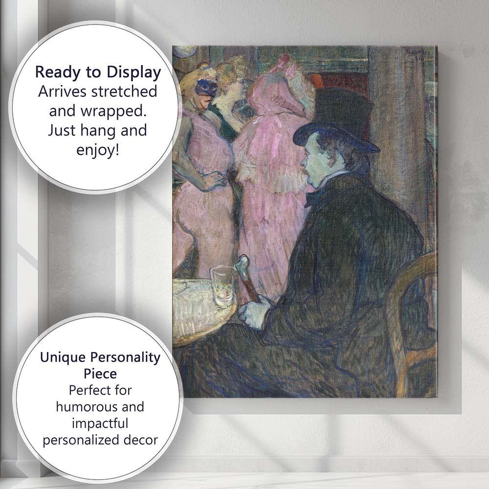 French Cafe Gentleman Top Hat Belle Epoque Portrait Painting Canvas Wall Art Print Decor Picture Ready to Hang