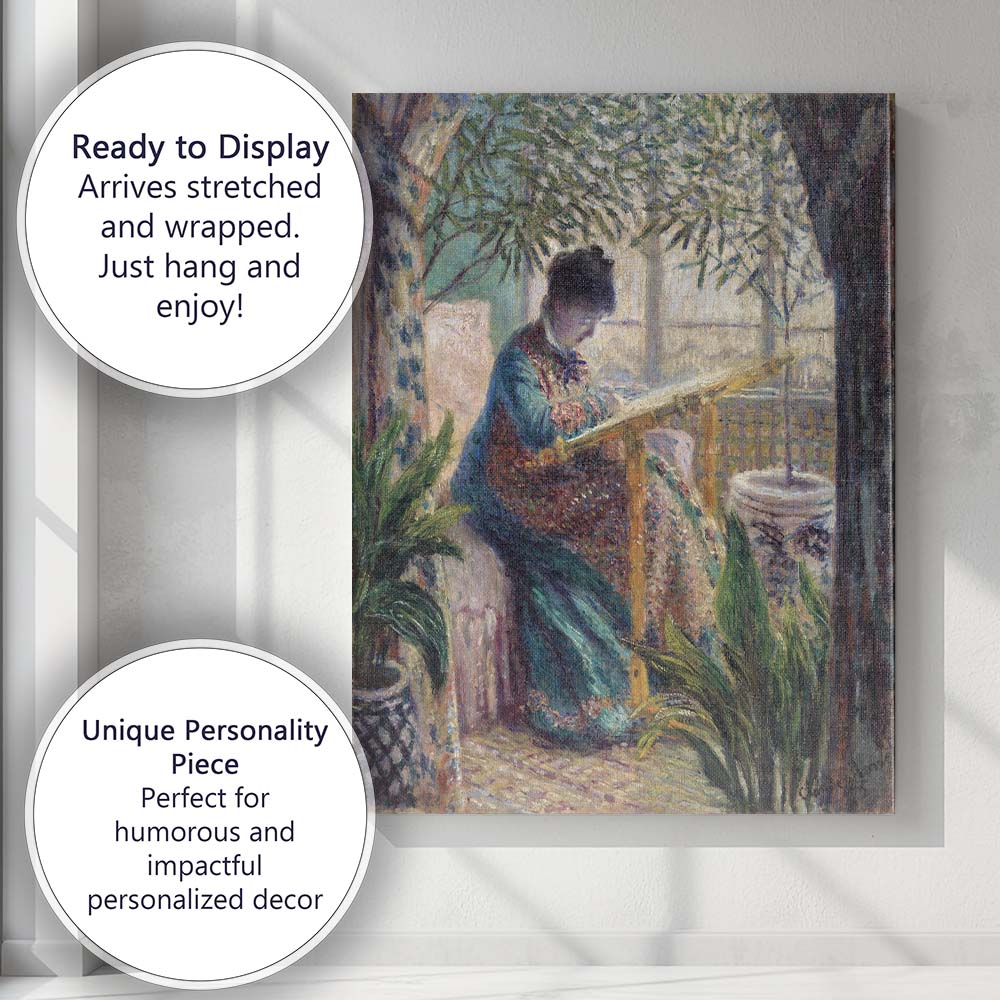 Impressionist Woman Reading In Sunlit Conservatory Garden Painting Canvas Wall Art Print Decor Picture Ready to Hang