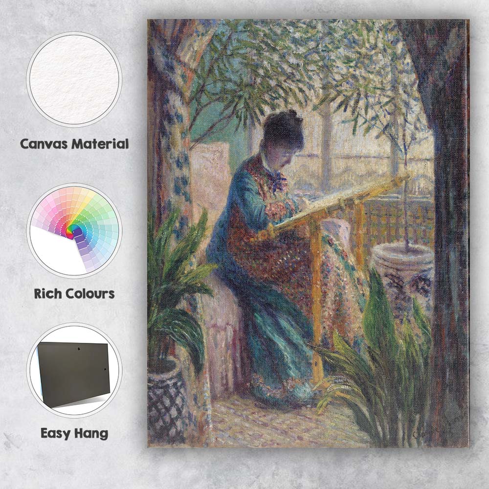 Impressionist Woman Reading In Sunlit Conservatory Garden Painting Canvas Wall Art Print Decor Picture Ready to Hang