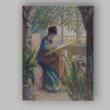 Impressionist Woman Reading In Sunlit Conservatory Garden Painting Canvas Wall Art Print Decor Picture Ready to Hang