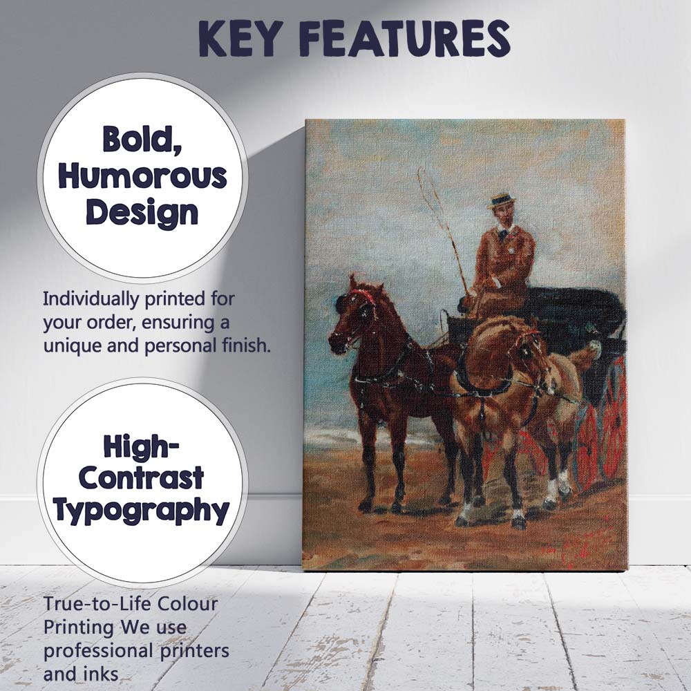 Traditional Horse Drawn Carriage Driver Equestrian Oil Painting Canvas Wall Art Print Decor Picture Ready to Hang