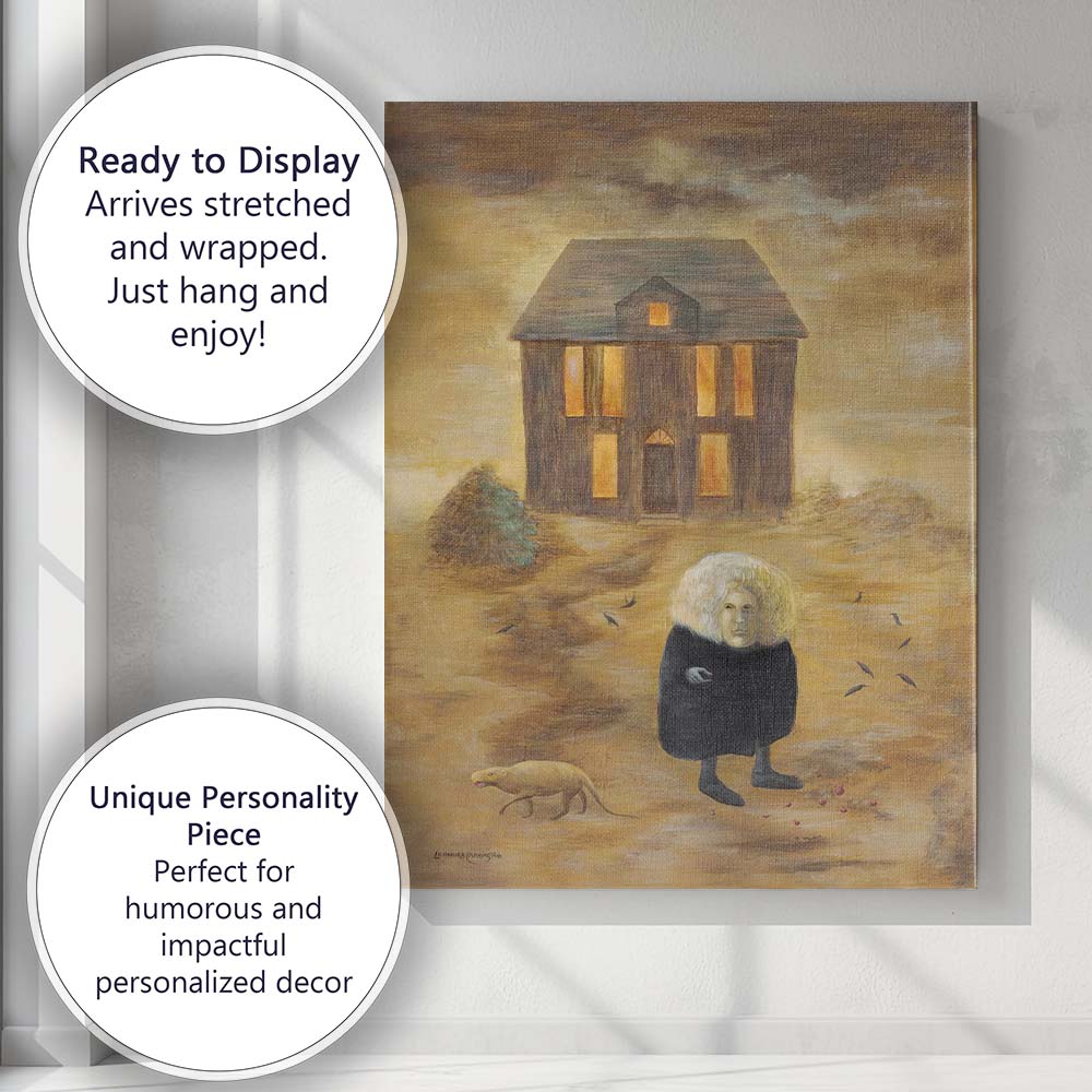 Leonora Carrington Inspired Surreal Figure And House Fantasy Art Canvas Wall Art Print Decor Picture Ready to Hang