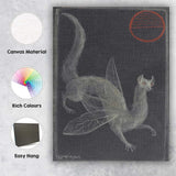 Mystical Winged Cat Fantasy Creature Dark Surreal Artwork Canvas Wall Art Print Decor Picture Ready to Hang