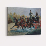 Impressionist Horse Drawn Carriage Racing Scene Rustic Countryside Brown Blue Canvas Wall Art Print Decor Picture Ready to Hang