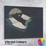Contemporary Dark Bedroom Reclining Female Figure Blue Green Interior Canvas Wall Art Print Decor Picture Ready to Hang
