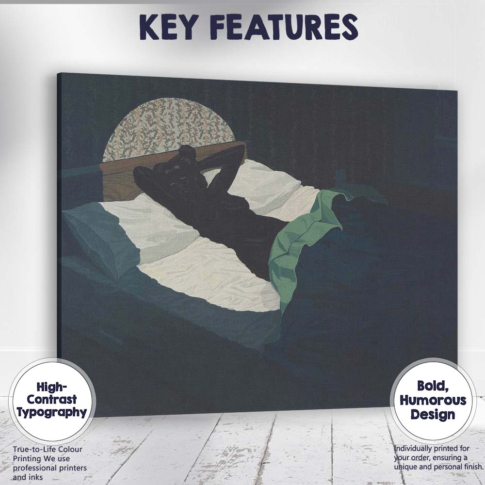 Contemporary Dark Bedroom Reclining Female Figure Blue Green Interior Canvas Wall Art Print Decor Picture Ready to Hang