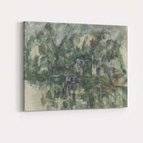 Soft Impressionist Lakeside Village Reflection Green Grey Waterscape Canvas Wall Art Print Decor Picture Ready to Hang