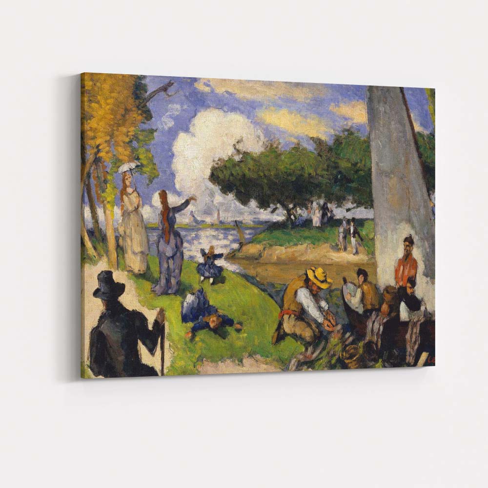 French Impressionist Riverside Leisure Gathering Colourful Figurative Landscape Canvas Wall Art Print Decor Picture Ready to Hang