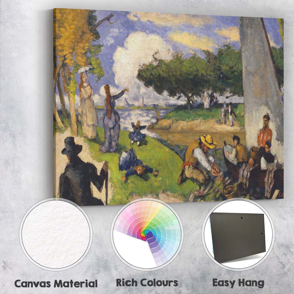 French Impressionist Riverside Leisure Gathering Colourful Figurative Landscape Canvas Wall Art Print Decor Picture Ready to Hang