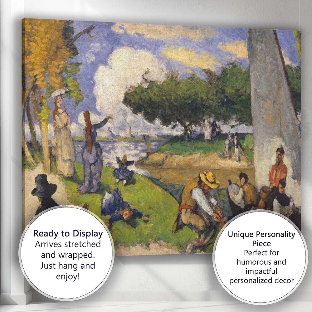 French Impressionist Riverside Leisure Gathering Colourful Figurative Landscape Canvas Wall Art Print Decor Picture Ready to Hang