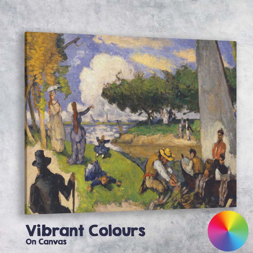 French Impressionist Riverside Leisure Gathering Colourful Figurative Landscape Canvas Wall Art Print Decor Picture Ready to Hang