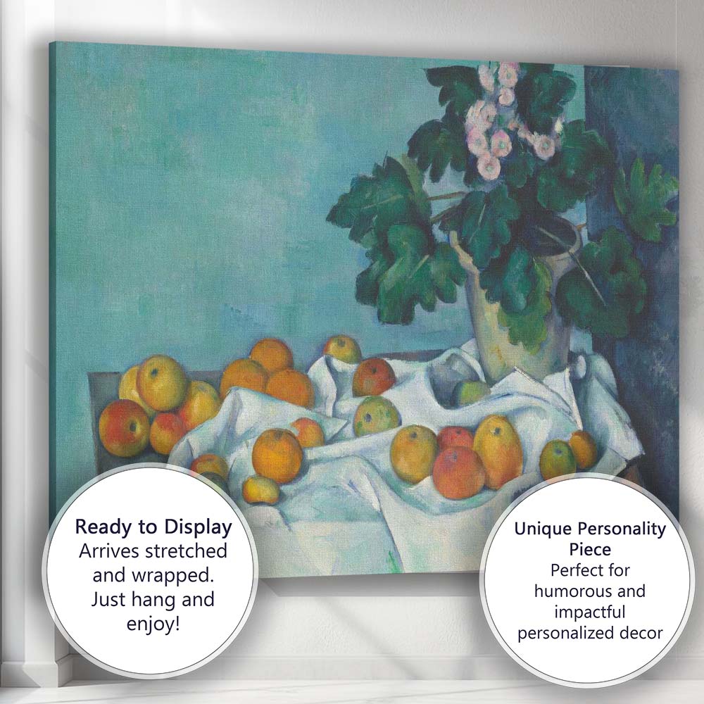 White Draped Table Apples and Flowering Plant Still Life Post Impressionist Canvas Wall Art Print Decor Picture Ready to Hang