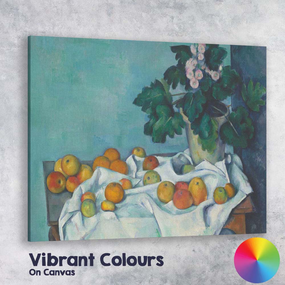 White Draped Table Apples and Flowering Plant Still Life Post Impressionist Canvas Wall Art Print Decor Picture Ready to Hang