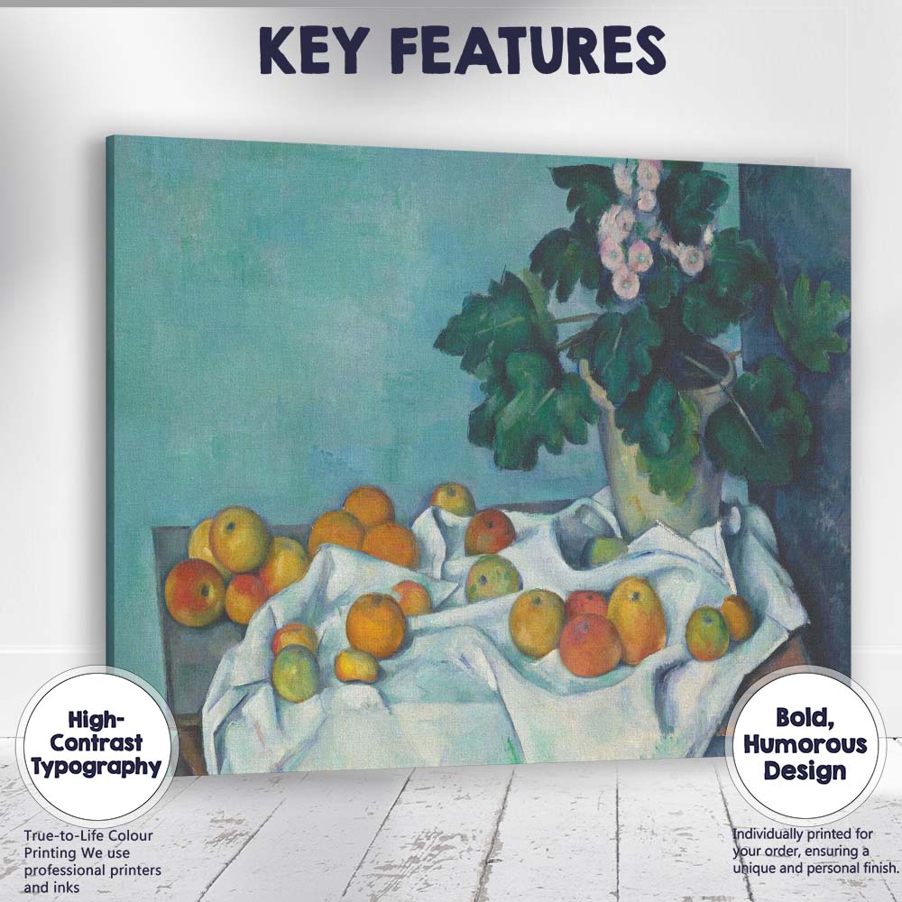 White Draped Table Apples and Flowering Plant Still Life Post Impressionist Canvas Wall Art Print Decor Picture Ready to Hang