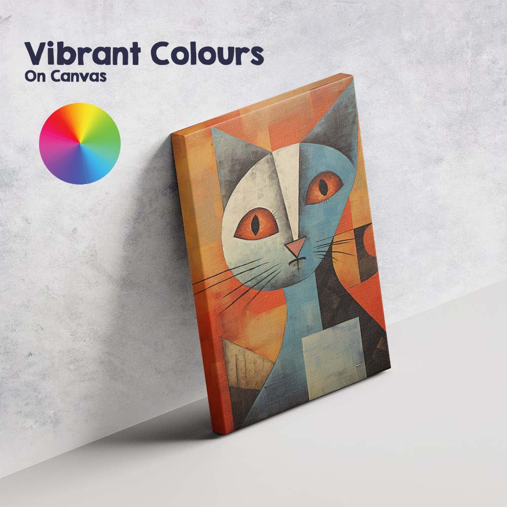 Geometric Blue Cat Portrait Abstract Modern Animal Artwork Canvas Wall Art Print Decor Picture Ready to Hang