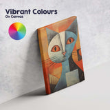 Geometric Blue Cat Portrait Abstract Modern Animal Artwork Canvas Wall Art Print Decor Picture Ready to Hang