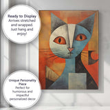 Geometric Blue Cat Portrait Abstract Modern Animal Artwork Canvas Wall Art Print Decor Picture Ready to Hang