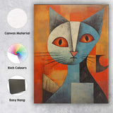 Geometric Blue Cat Portrait Abstract Modern Animal Artwork Canvas Wall Art Print Decor Picture Ready to Hang