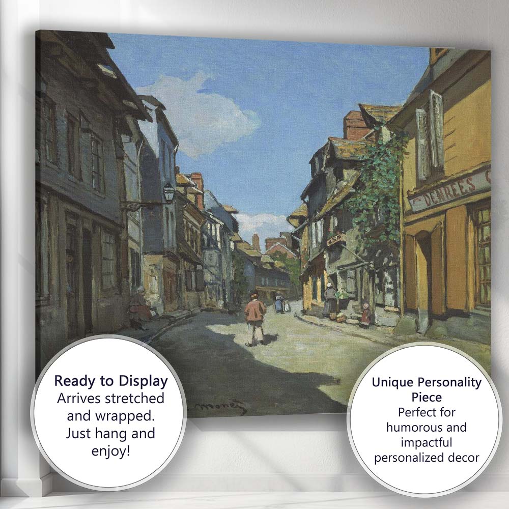 Sunlit Historic French Village Street Scene Impressionist Painting Canvas Wall Art Print Decor Picture Ready to Hang