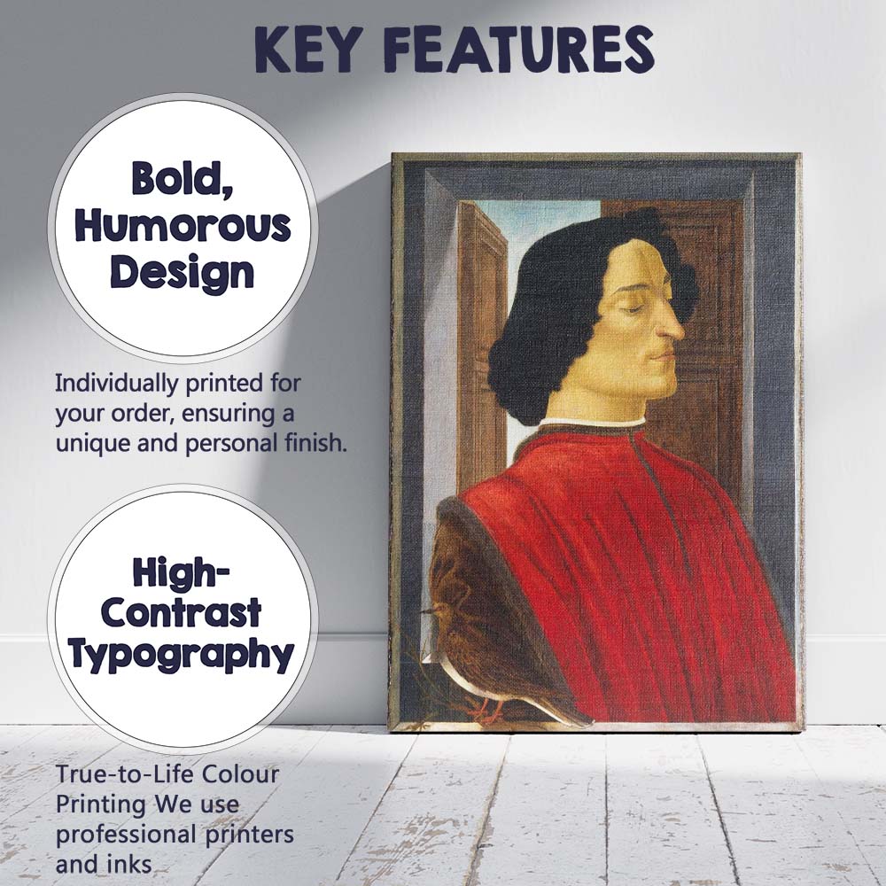 Renaissance Nobleman Profile Portrait With Bird Classical Painting Canvas Wall Art Print Decor Picture Ready to Hang