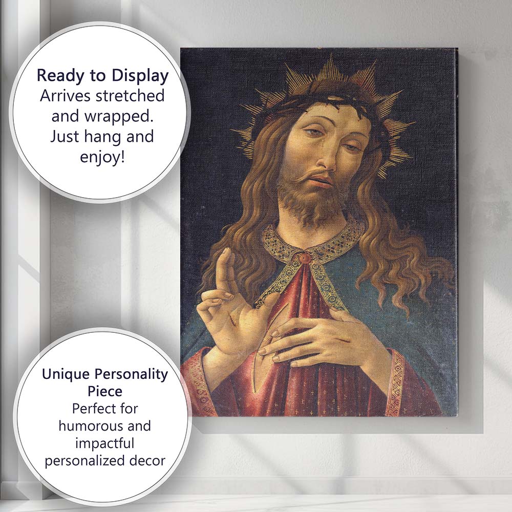 Sacred Christ Portrait with Crown of Thorns Gold Halo Renaissance Canvas Wall Art Print Decor Picture Ready to Hang