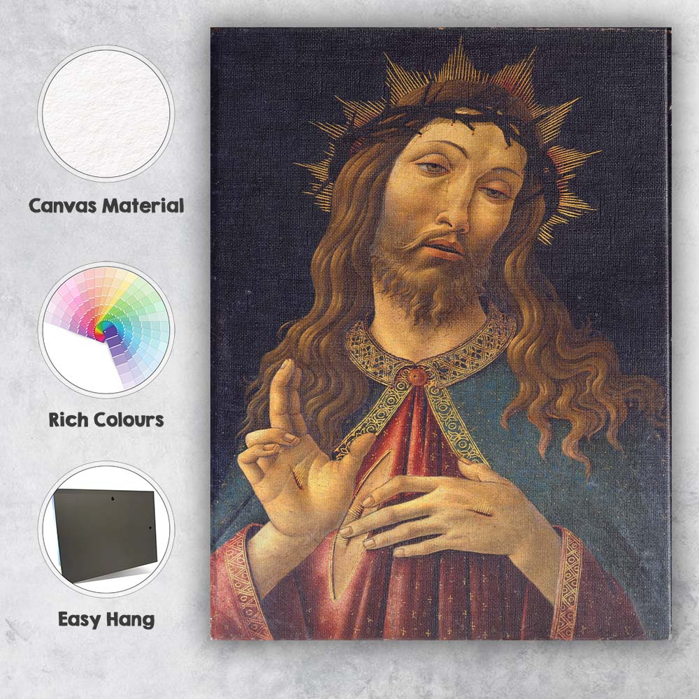 Sacred Christ Portrait with Crown of Thorns Gold Halo Renaissance Canvas Wall Art Print Decor Picture Ready to Hang