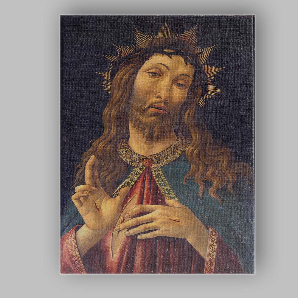 Sacred Christ Portrait with Crown of Thorns Gold Halo Renaissance Canvas Wall Art Print Decor Picture Ready to Hang