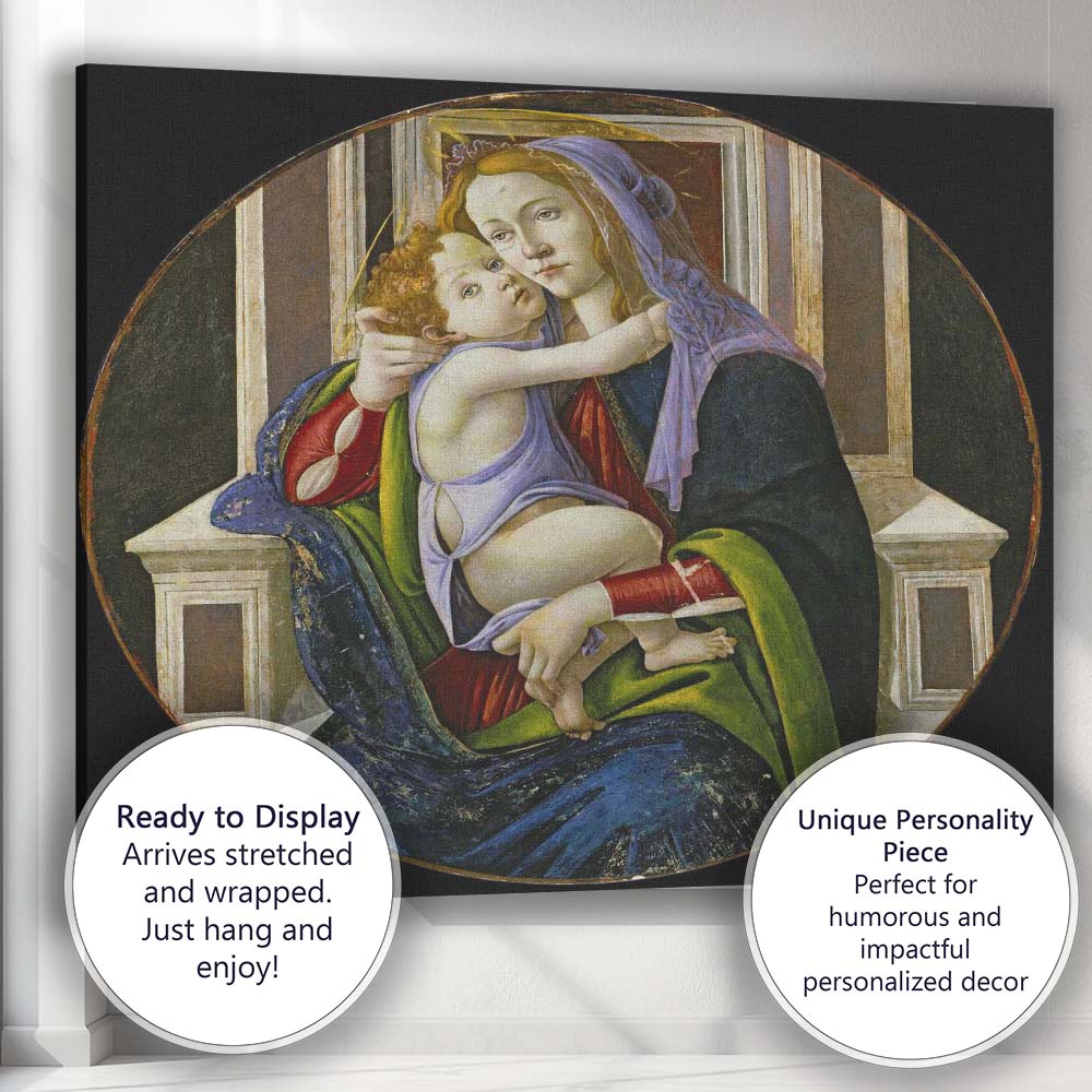 Tender Madonna and Child Roundel Renaissance Religious Canvas Wall Art Print Decor Picture Ready to Hang