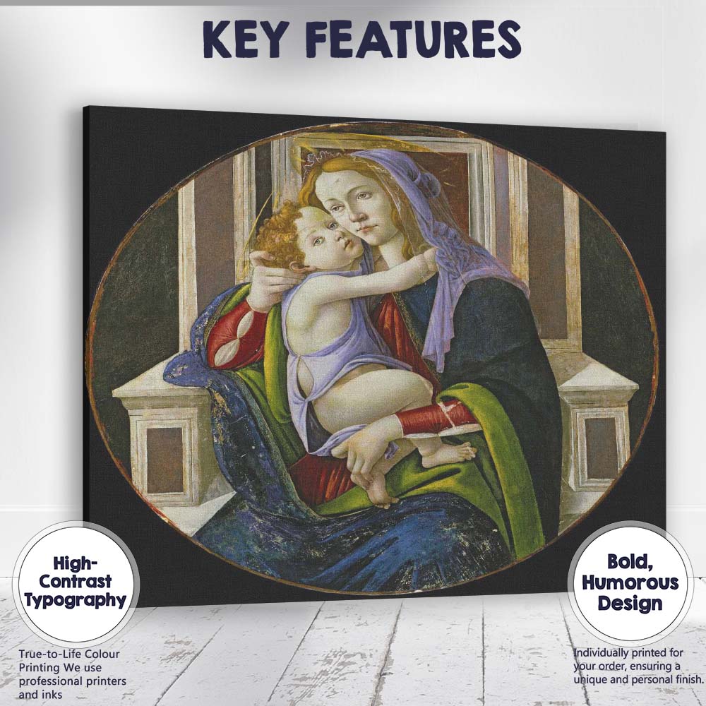 Tender Madonna and Child Roundel Renaissance Religious Canvas Wall Art Print Decor Picture Ready to Hang