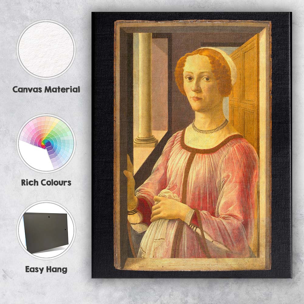 Elegant Renaissance Lady Portrait in Pink Dress Classical Canvas Wall Art Print Decor Picture Ready to Hang