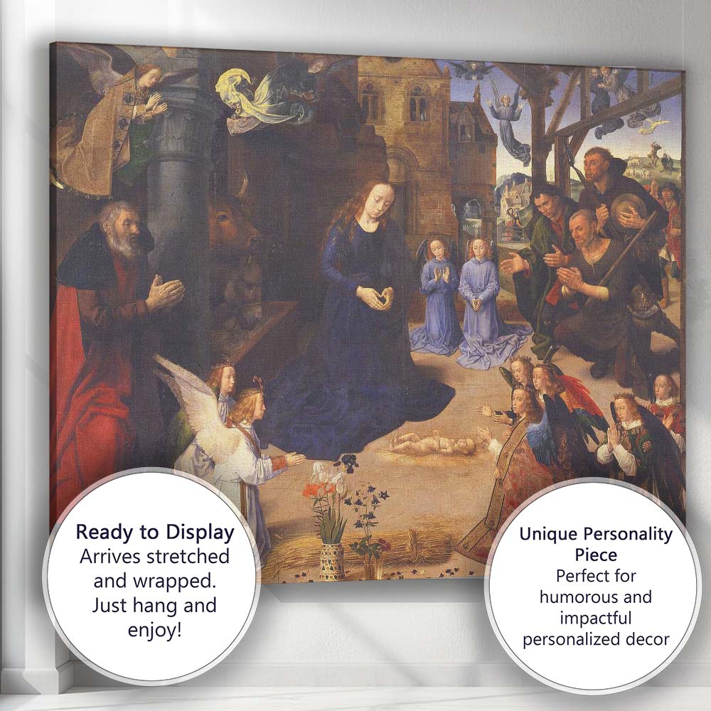 Adoration of the Christ Child with Angels and Shepherds Renaissance Canvas Wall Art Print Decor Picture Ready to Hang