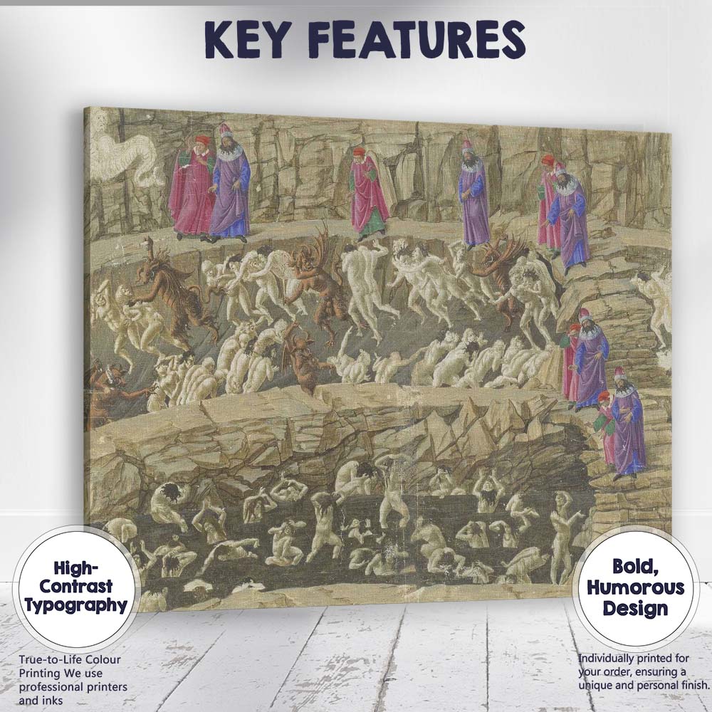Medieval Dante Inferno Hellscape With Demons And Tormented Souls Canvas Wall Art Print Decor Picture Ready to Hang