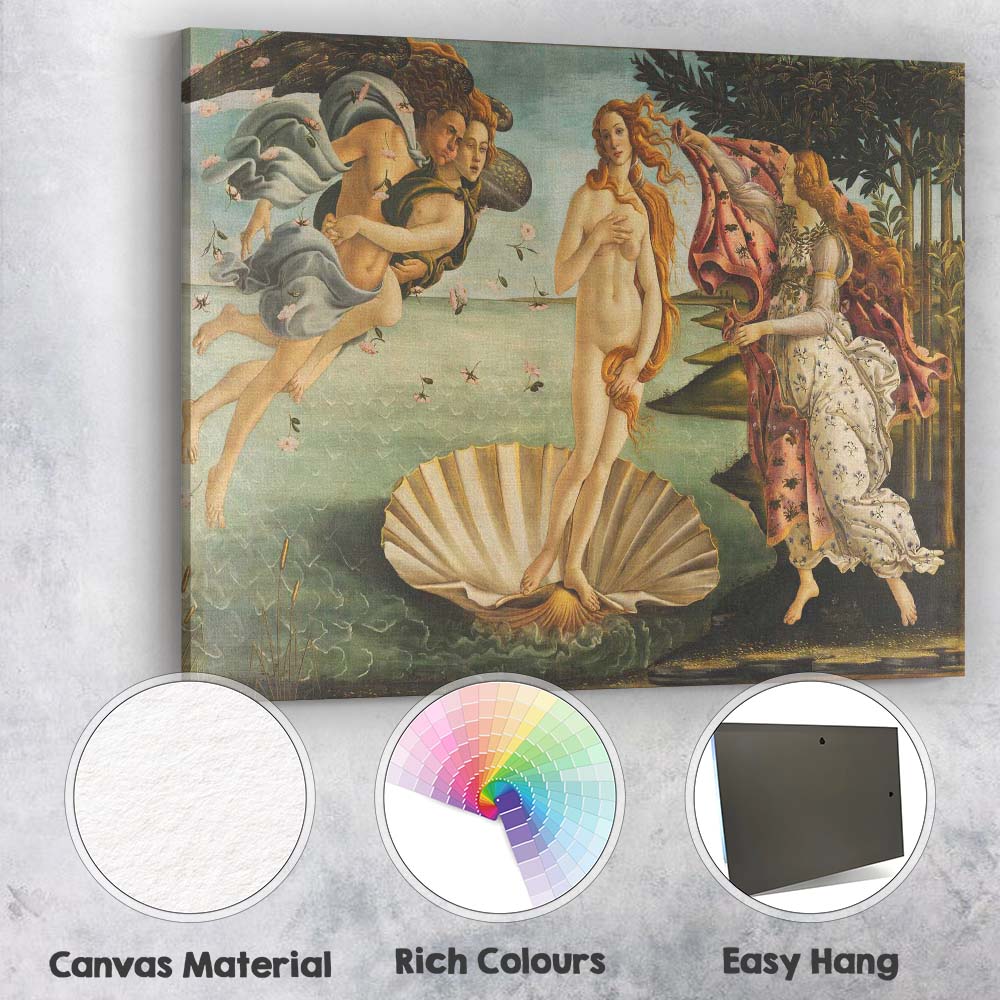 Renaissance Birth Of Venus Mythological Seascape With Flowing Figures Canvas Wall Art Print Decor Picture Ready to Hang