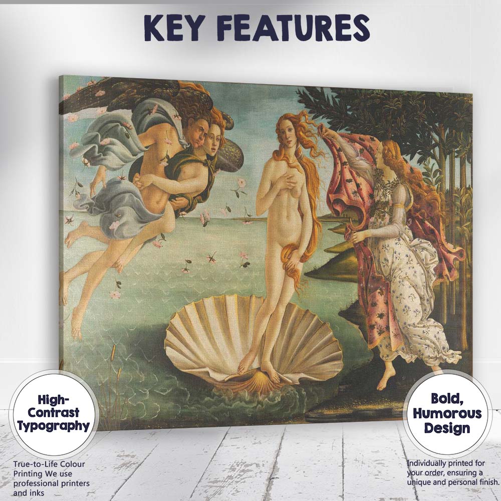 Renaissance Birth Of Venus Mythological Seascape With Flowing Figures Canvas Wall Art Print Decor Picture Ready to Hang