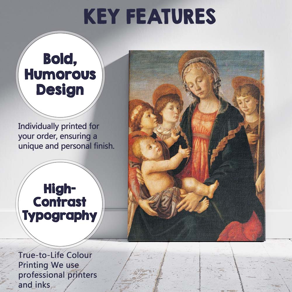 Renaissance Madonna And Child With Angels Sacred Portrait Canvas Wall Art Print Decor Picture Ready to Hang