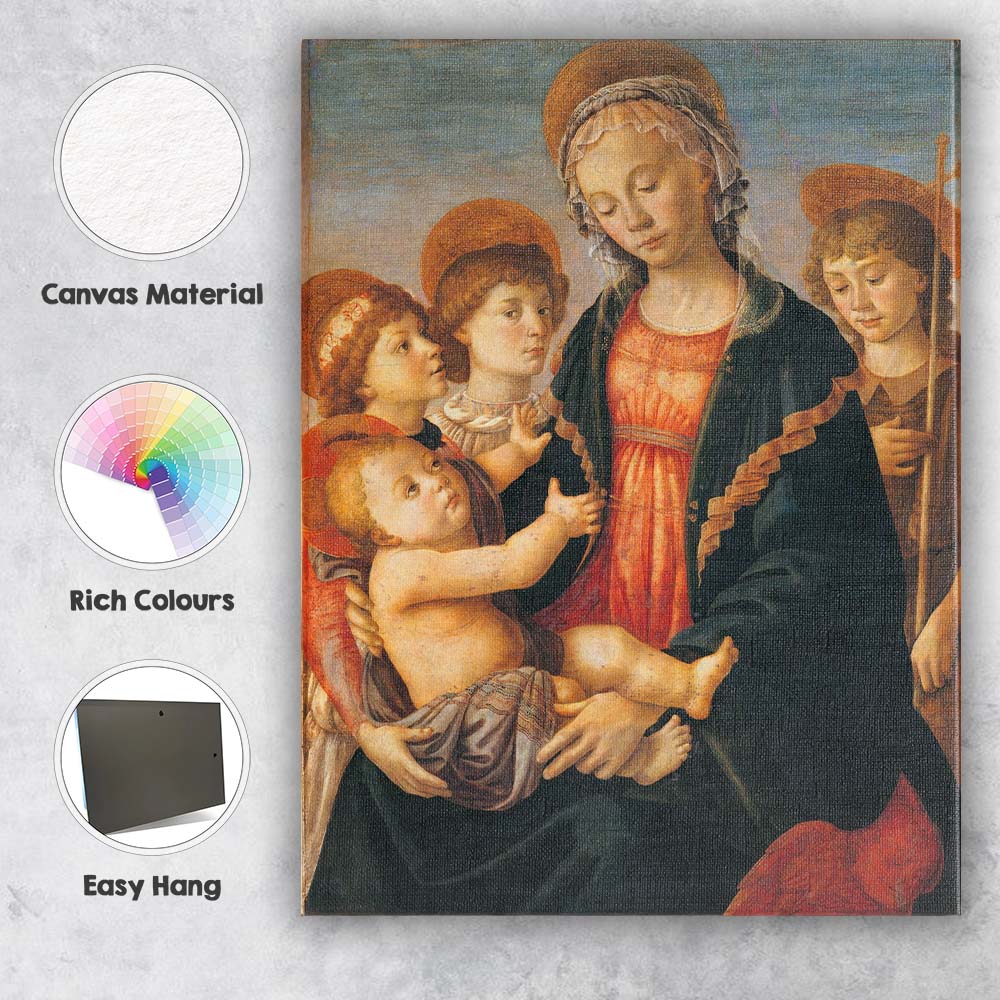 Renaissance Madonna And Child With Angels Sacred Portrait Canvas Wall Art Print Decor Picture Ready to Hang
