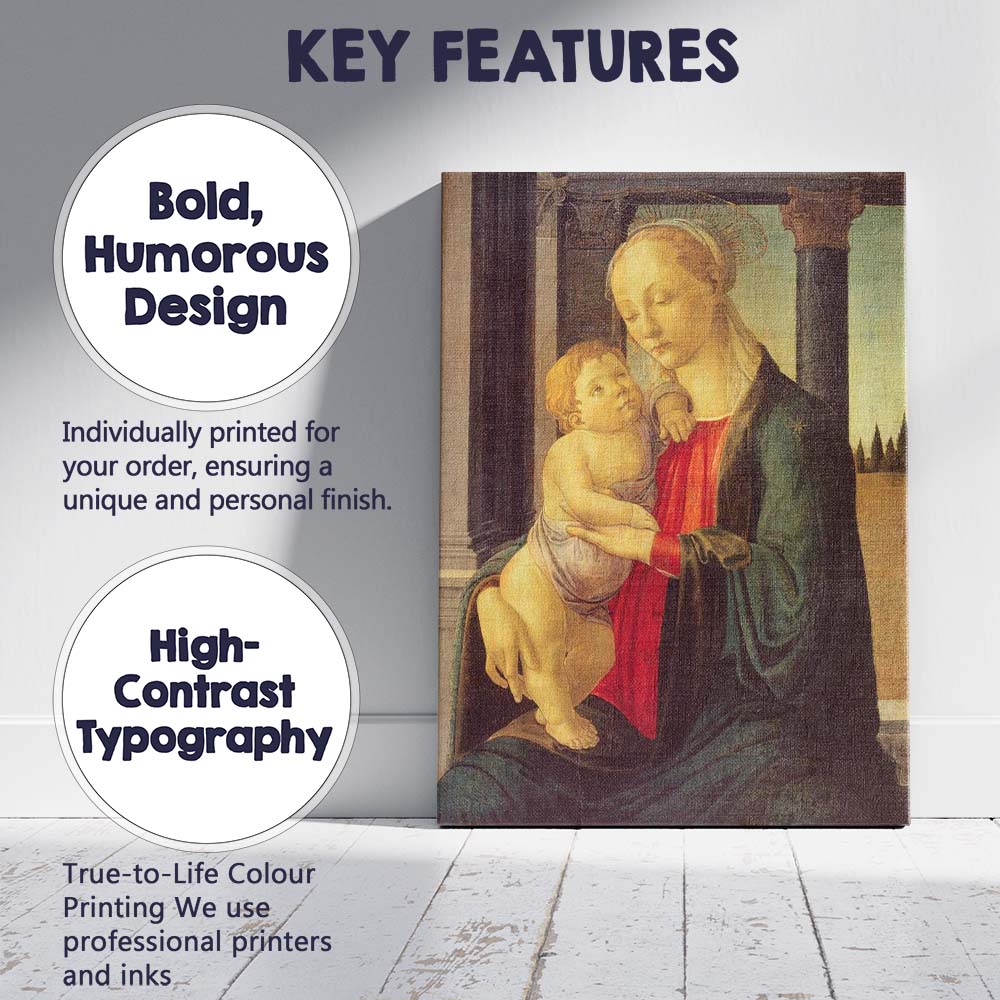 Renaissance Madonna And Child Devotional Portrait With Architectural Setting Canvas Wall Art Print Decor Picture Ready to Hang