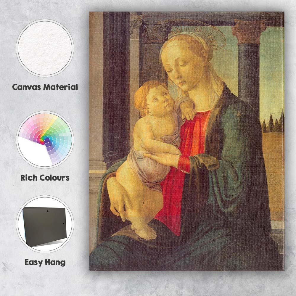 Renaissance Madonna And Child Devotional Portrait With Architectural Setting Canvas Wall Art Print Decor Picture Ready to Hang
